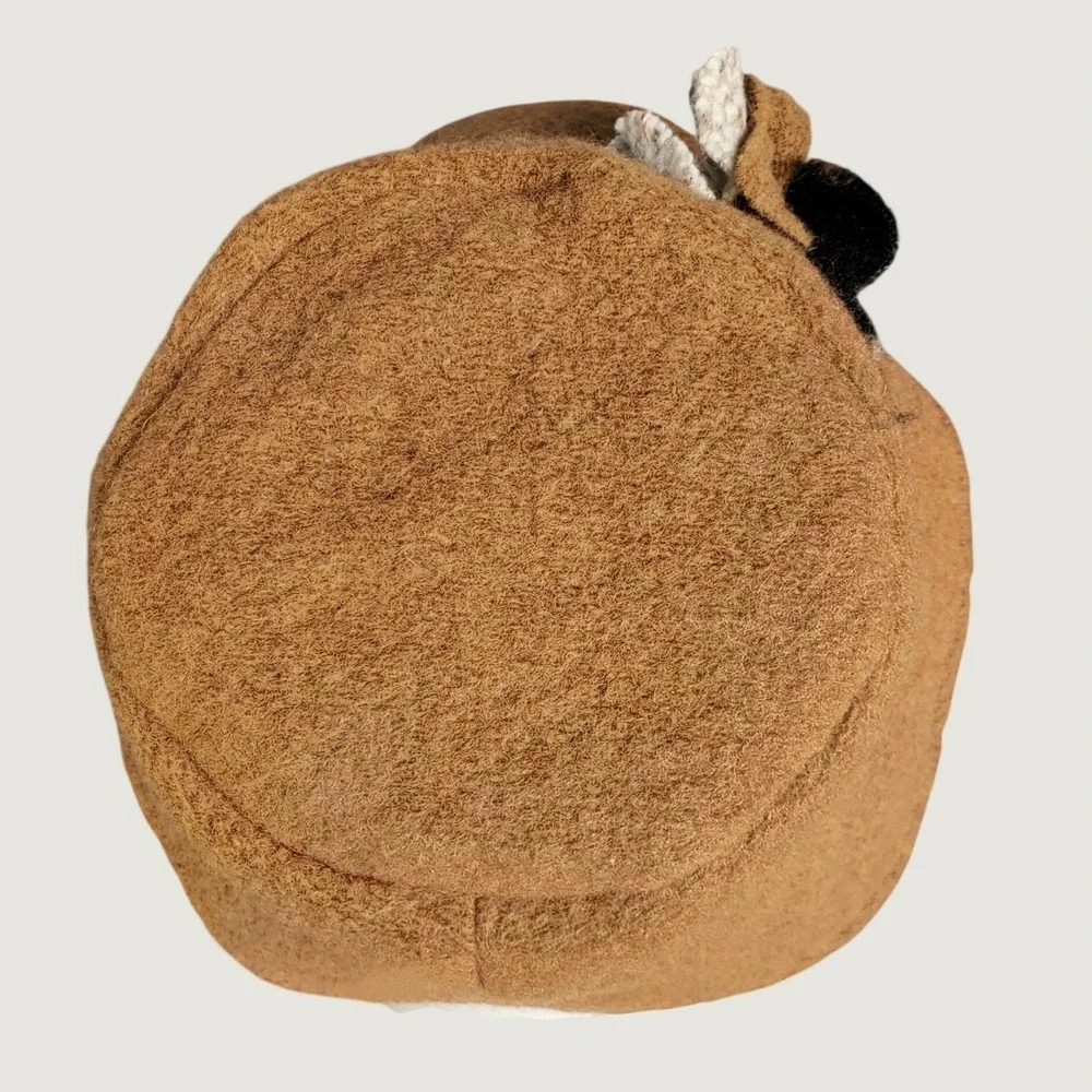 Complit Italy Handmade Wool Blend Cloche Bucket Hat Brown Floral Applique
